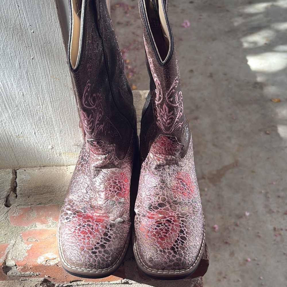 Women's Pink and Brown Western Boots